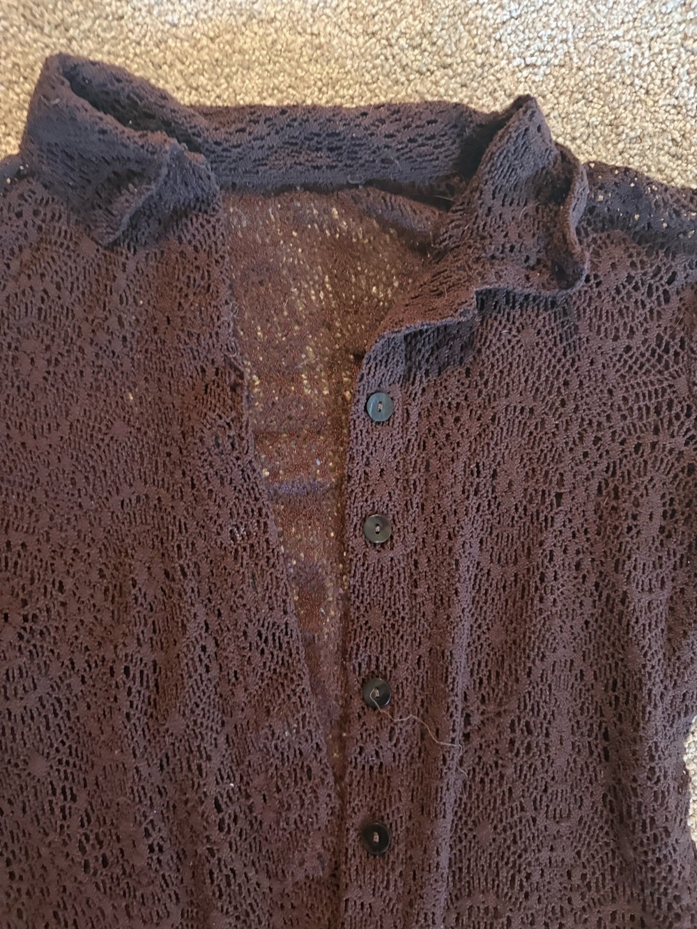Women’s Lightweight Open-Knit Button Cardigan Sweater - Dark Brown
